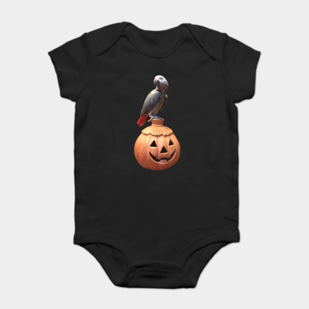 Jack-o-lantern Halloween African Grey Parrot Baby Bodysuit by Einstein Parrot